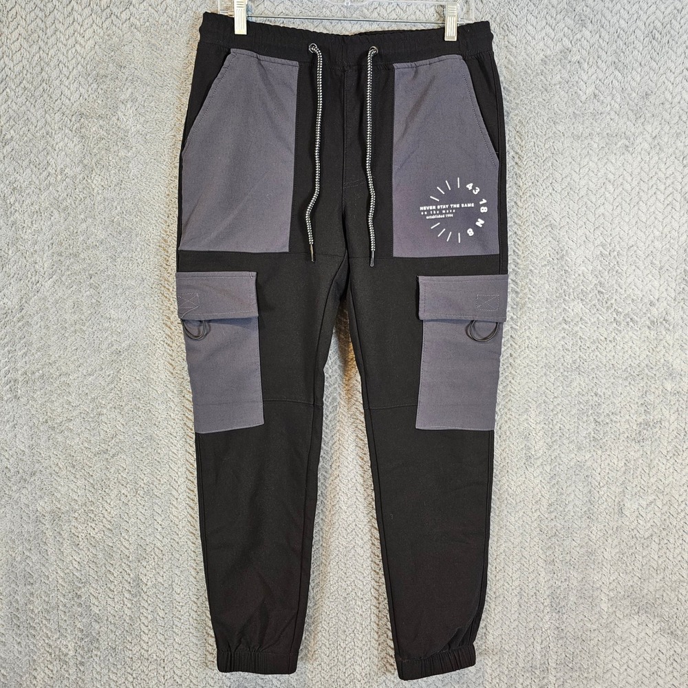 Rock Salt Mens Black Grey Cargo Jogger‎ Pants Techwear Streetwear Small RS350370